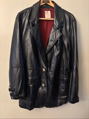 We The Free Black Vegan Leather 2-Button Blazer Large